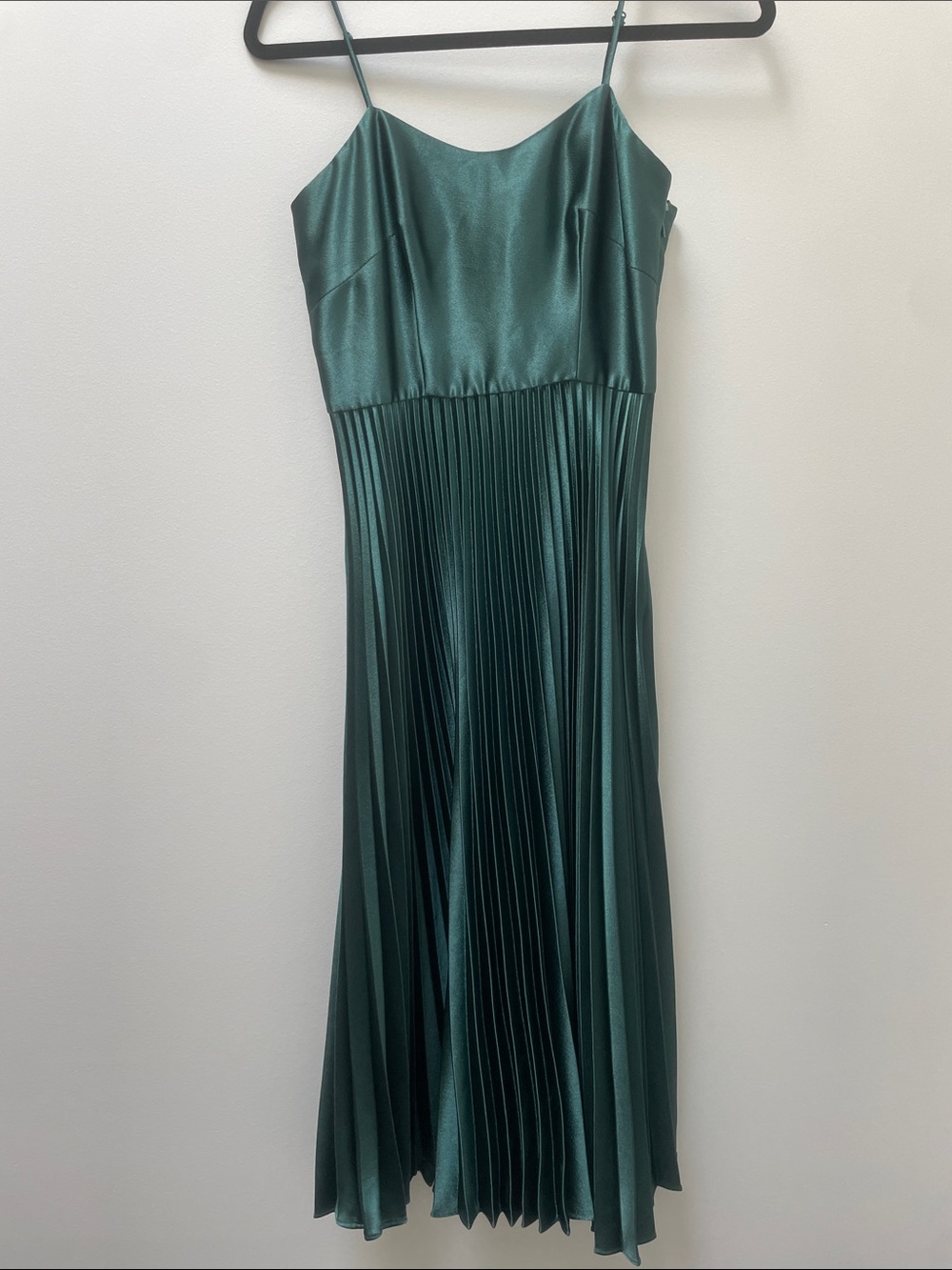 Whistles Strappy Satin Pleated Midi Dress Emerald Green Size MSRP $339
